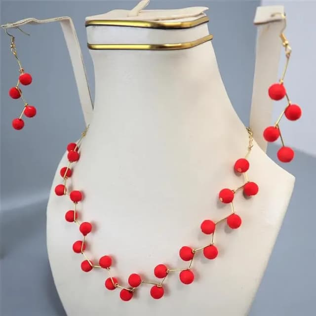 Zigzag Red Necklace for Women - Simple Choker and Pendant for Girls - Wedding and Casual Wear