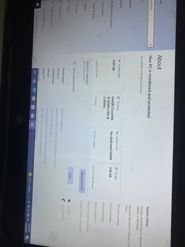 Hp Laptop Cori5-6th Generation