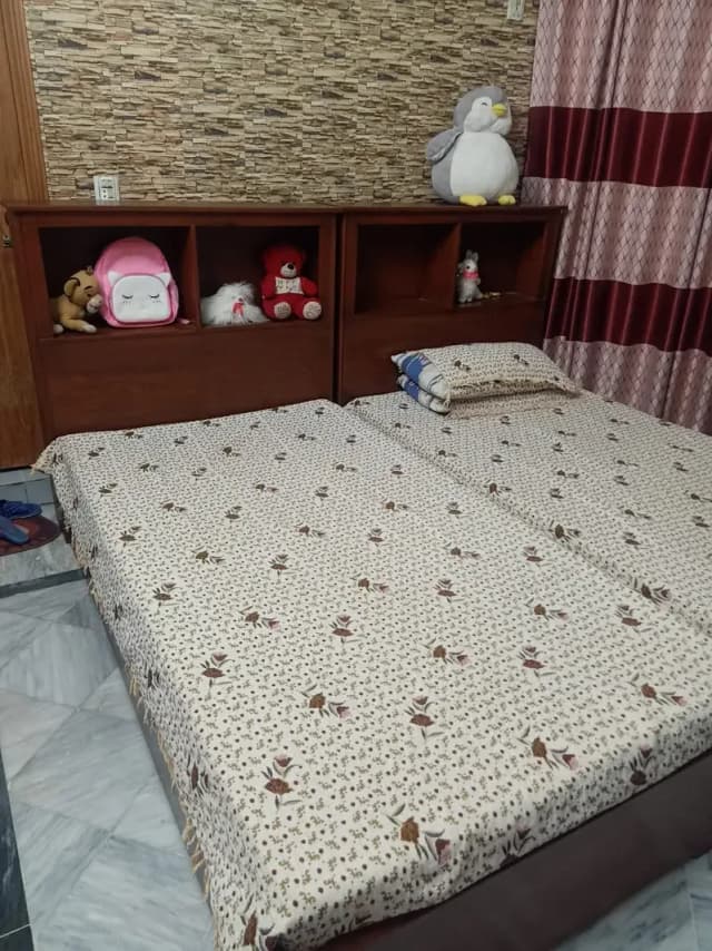 Wooden Low Height Bed with Back Rack