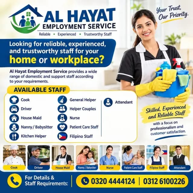 Maids / House Maids / cook / House chef / Baby Sitter maid available