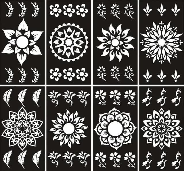 Pack of 8 Mehndi Henna Design Stickers Stencils Random