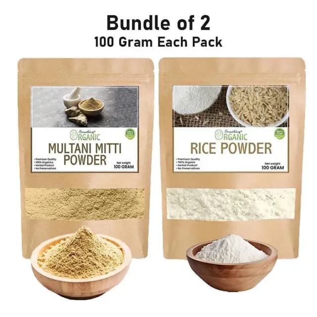 Set of 2: Organic Rice Powder and Multani Mitti Powder for Natural Skin Glow