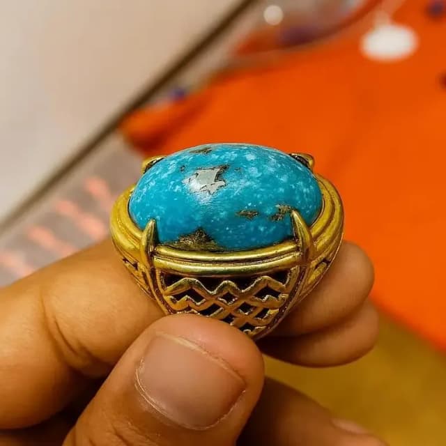 Iranian Feroza Turquoise Ring for Men | 100% Original Lab Certified  | Natural Blue Persian Stone | Adjustable Non-Silver Band  | Healing Crystal Jewelry | Lucky Gift  | OLX  Trending