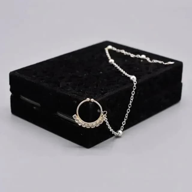 Bridal Silver Nose Ring Nath with Crystal Drop from Jewellery Collection