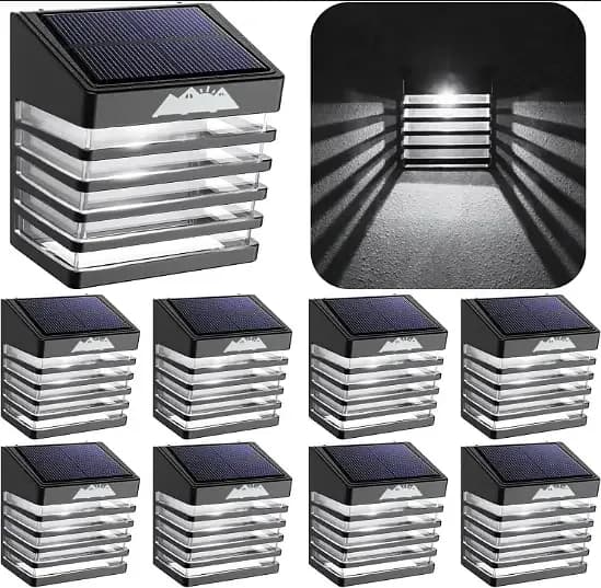 AloftSun Solar Lights Outdoor 8 Pack, Solar Fence Lights Outdoor Decorative with 2 Modes Smart Side Button, IP65 Waterproof for Solar Garden Lights, Garden Fence Solar Lights Cold White [Ener