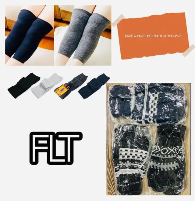 2IN1 Unisex Breathable Winter Wool Elastic Knee Brace Pads Leg/Knee Warmers with Gloves Pair for Women Men