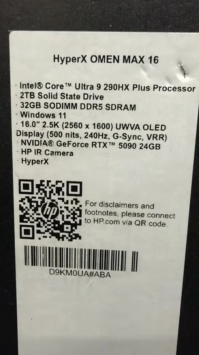 HP HYPERX OMEN MAX 16 ULTRA 9 290HX 32GB / 02TB 16.0" RTX 5090 24GB