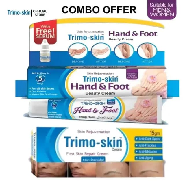 Trimo Skin Cream Set: Face Cream, Scar Remover, and Hand & Foot Cream - Suitable for All Skin Types