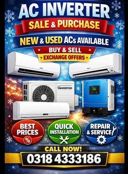 USED AC & WINDOW AC SPLIT AC Dc Invertor Chiller hume sale Kry