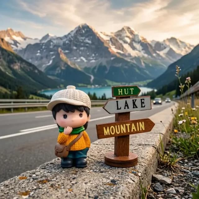 Universal Hut Lake Mountains Sign Board With Character Decoration Accessories For Car