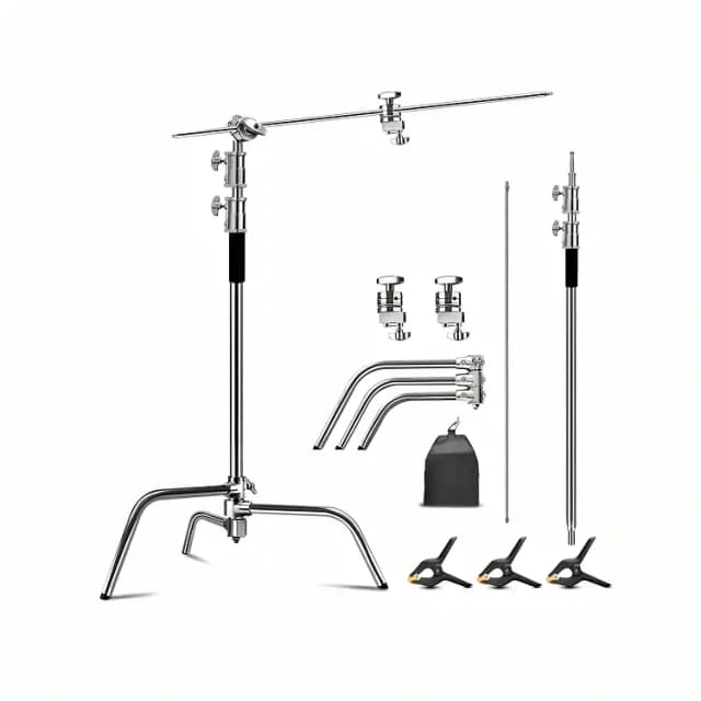 PakJAStore Adjustable C-Stand Kit with Boom Arm, Clamps, and Sandbag for Studio Lighting and Video Production Support
