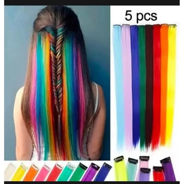 5-Piece Rainbow Hair Clip Extension Strips