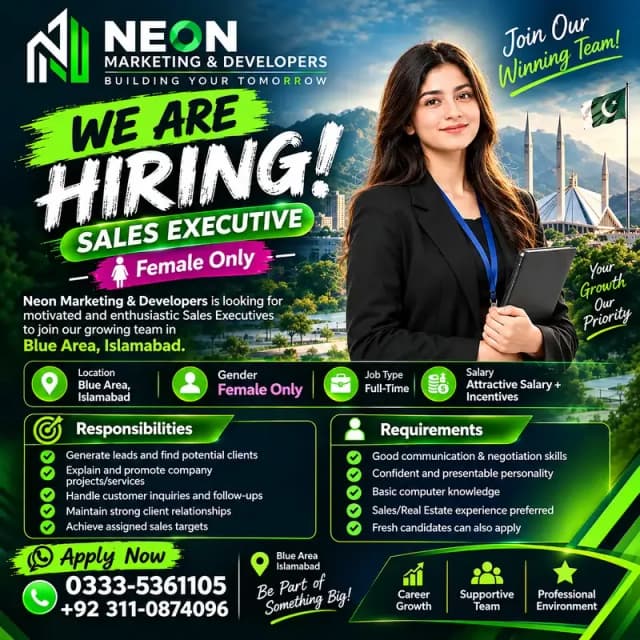 Female Sales Executive Required | Urgent hiring | Jobs | Islamabad