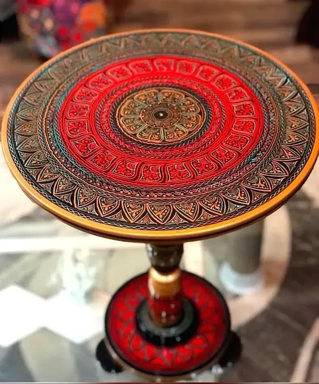 Hand Crafted Round Coffee Table Made With Sheesham Wood Naqshi Table Folding Table
