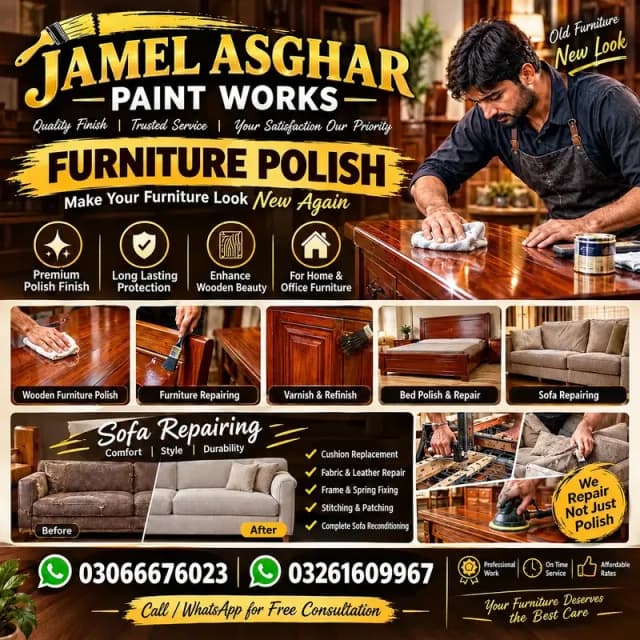 Professional Furniture Polishing & Sofa Poshish  service available
