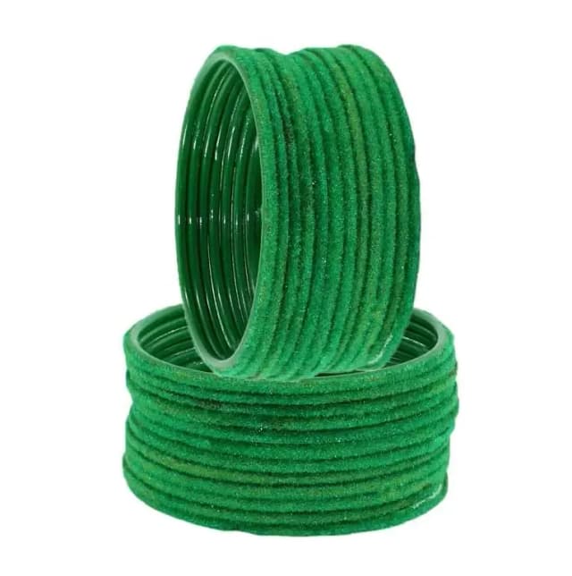 Green Velvet Glass Bangles Set - 24 Pieces in Multiple Sizes (Do, Sawa Do, Dhai)