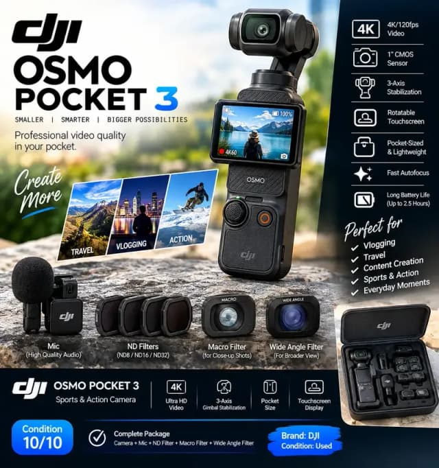 DJI Osmo Pocket 3 | 4K/120fps | 1" CMOS | Gimbal Camera | Mic + Filter