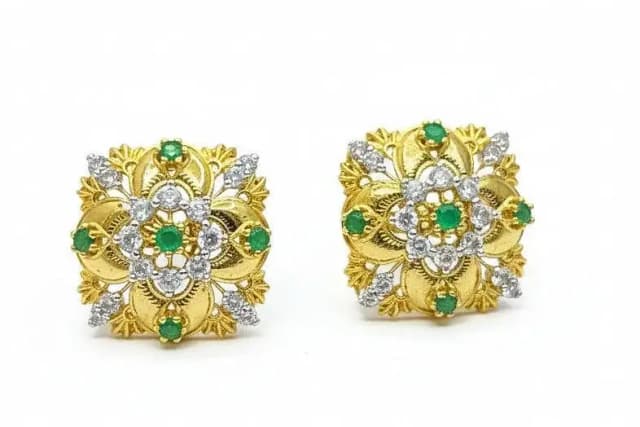 Symmetrical Flower & Leaf Tops – Green Stone & Zirconia | Gold-Plated 925 Silver