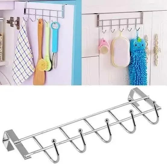 Set of 2 Over-the-Cabinet Door Hook Hangers with 5 Hooks for Clothes, Kitchen, Towels, and Bath Accessories