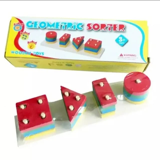 Wooden Geometric Sorter with 4 Columns of Shapes for Kids