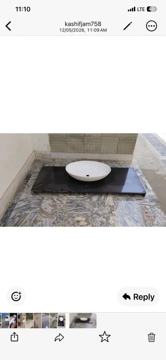 5 x 2 Ft black marble slab with basin