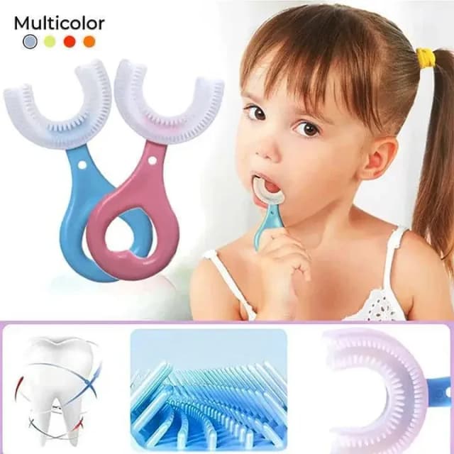 Kids U-Shaped Silicone Toothbrush 360° Oral Cleaning Brush | Manual Soft Bristle Toothbrush for Baby, Toddler & Children | Easy Grip Teeth Whitening & Gum Care Toothbrush | Random Color