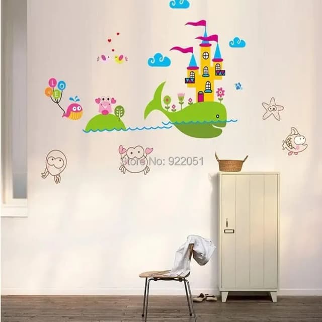 JM7204 Whale Castle Kids Vinyl Wall Sticker