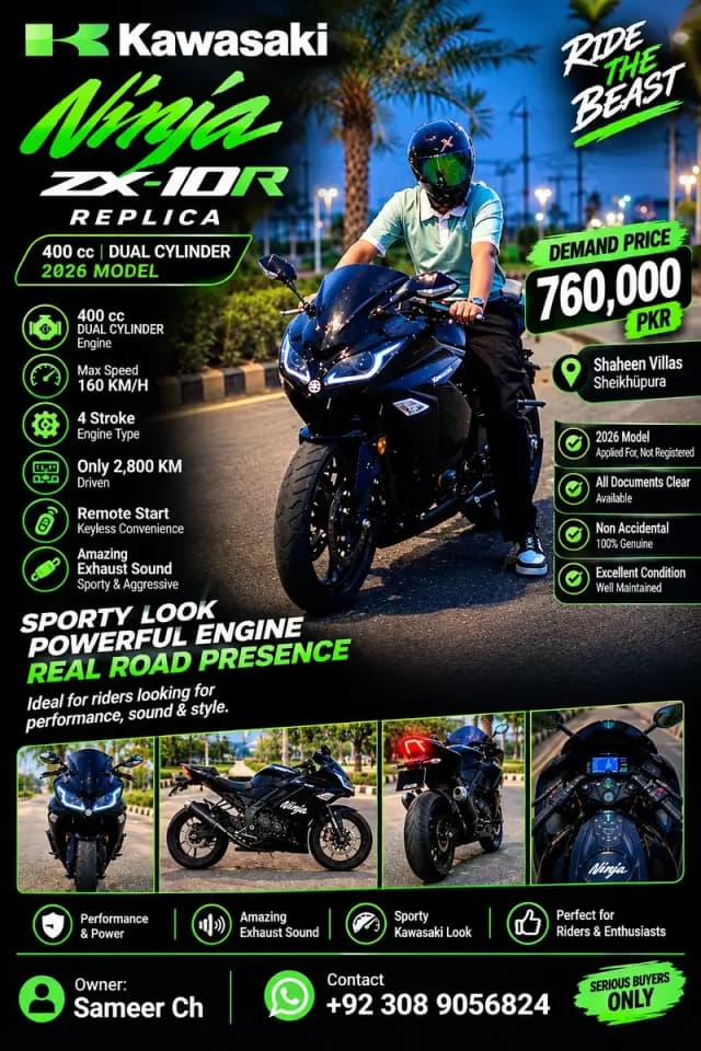 Kawasaki Ninja ZX-10R Replica 400cc | 2026 Model | Dual Cylnder