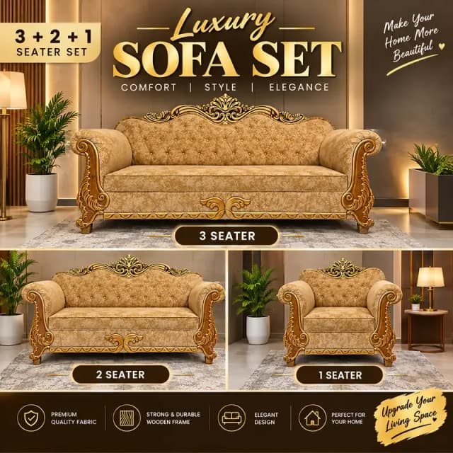 Luxury 6 Seater Sofa Set for Sale – Royal Golden Design