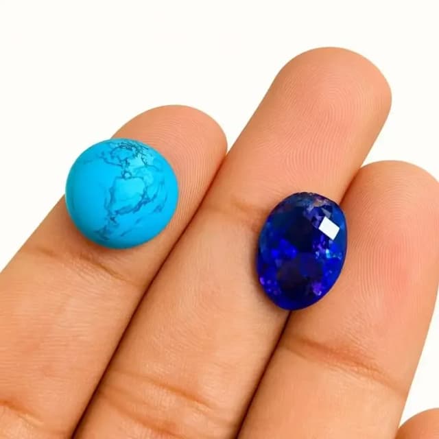Premium Feroza Turquoise & Sapphire Tanzanite Gemstones | 100% Original Lab-Tested  | Natural Matrix Veins & Faceted Cut | Healing Crystal Jewelry for Ring/Pendant | Trending Bestseller  | Be