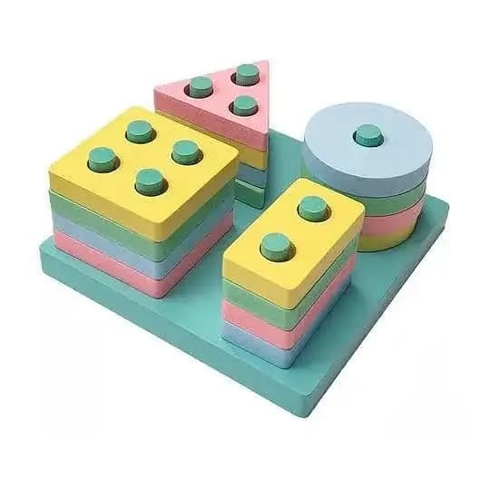 Wooden Shape Sorter Toy for Kids - Geometric Recognition and Stacking Blocks