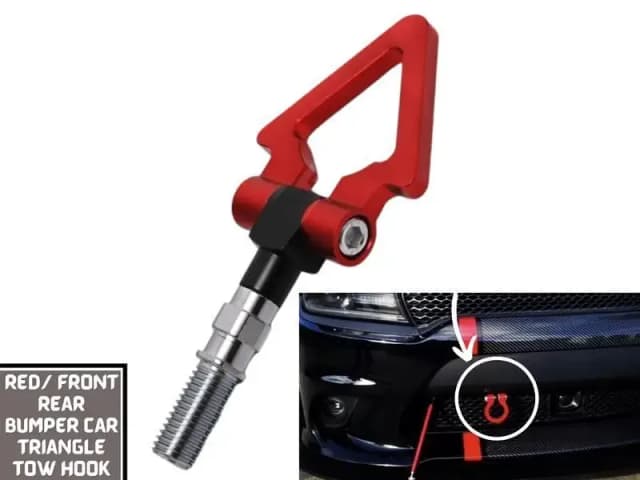 Red Universal Car Tow Hook Triangle | Durable JP/EU Plug Aluminum Alloy Towing Ring for Front Bumper