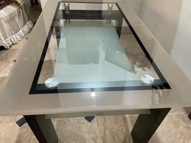 Glass Dining Table with double glass shelve