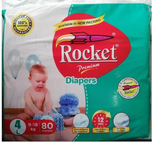Rocket Premium Jumbo Pack Baby Diapers Size 4 (9-18kg) - 80 Count