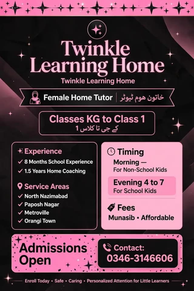 Female Home Tutor For Girls - North Nazimabad & Orangi Town