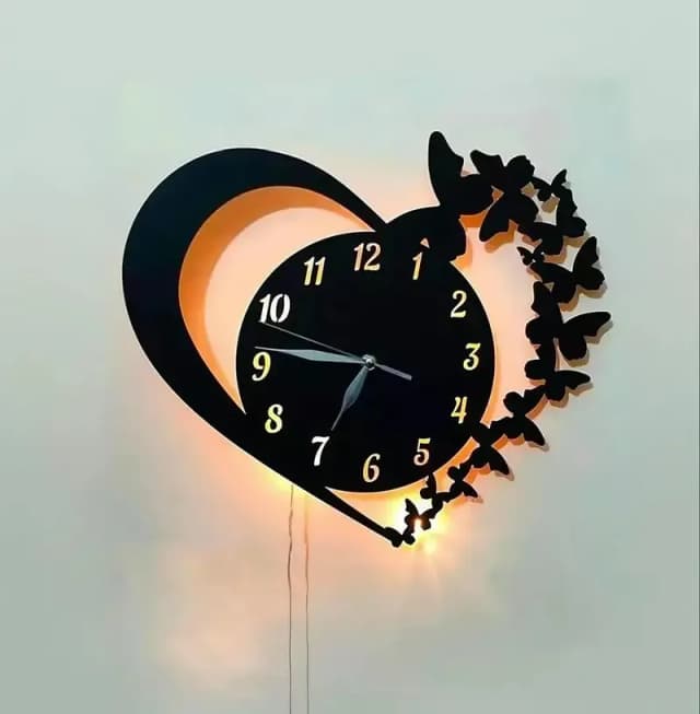 Heart And Butterfly Wall Clock Black Battery Operated
