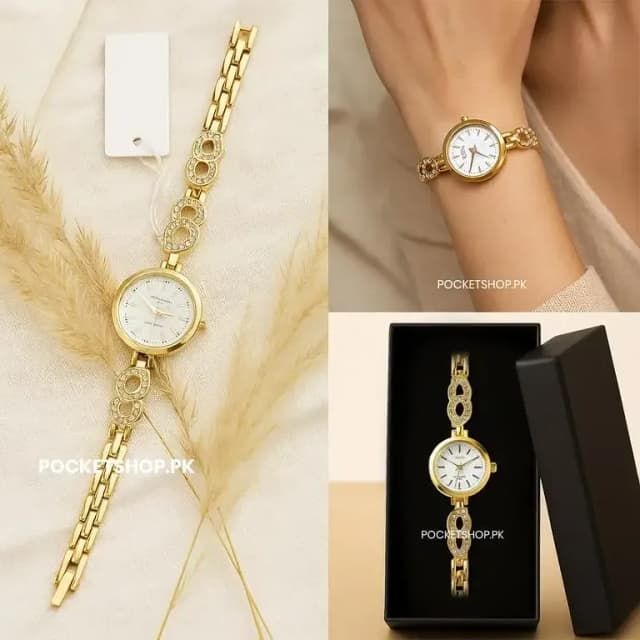 Stylish Golden Chain Watch for Girls Hand | Modern-Retro Watch Gift For Ladies