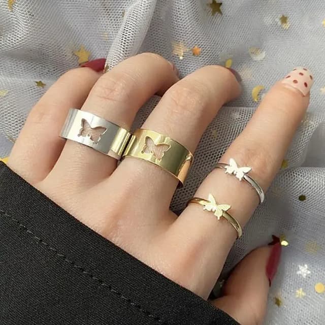 Butterfly Rings for Couples – Adjustable Lover Pack of 2 for Men & Women