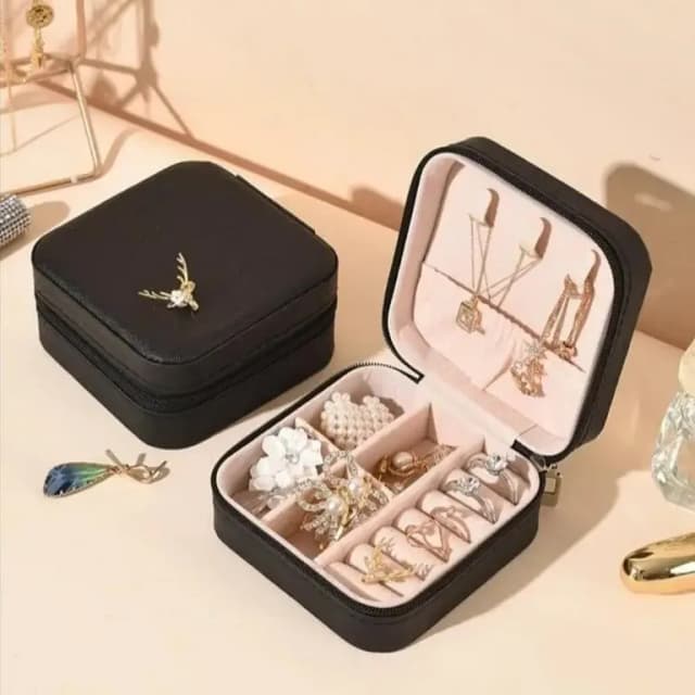 Small Jewellery Box Organizer with Zipper for Ear Rings & Necklace Bracelets Holder and Hair Accessories| Latest Portable Faux Leather Travelling Jewellery Organiser Mini Boxes Case Storage f