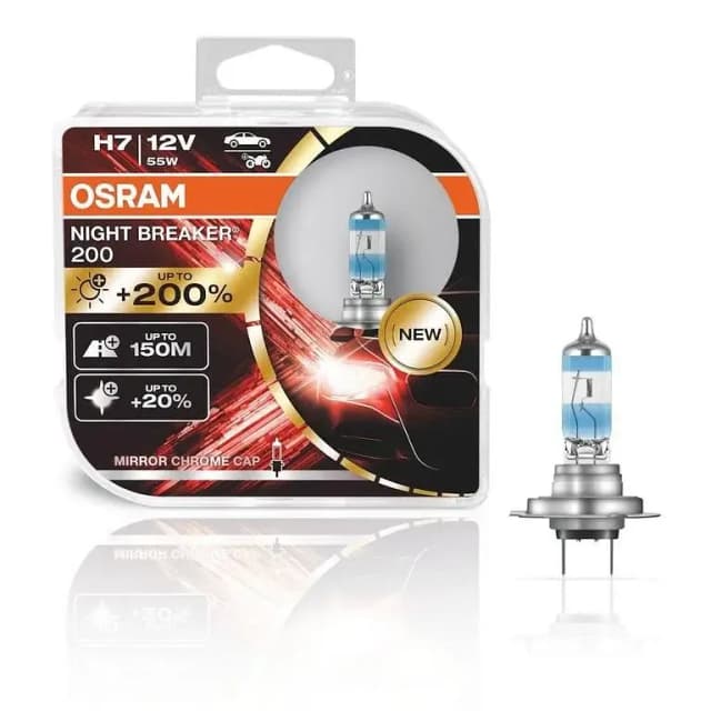 Osram H7 Night Breaker Laser Headlight Bulbs - 200% Brighter, 3900K Color Temperature, Made in Germany