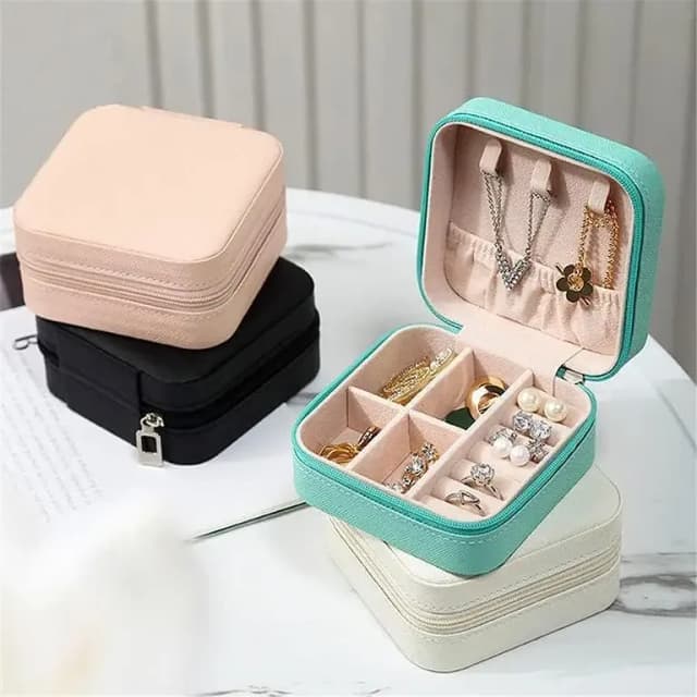 Mini Portable Faux Leather Jewelry Box in Random Colors