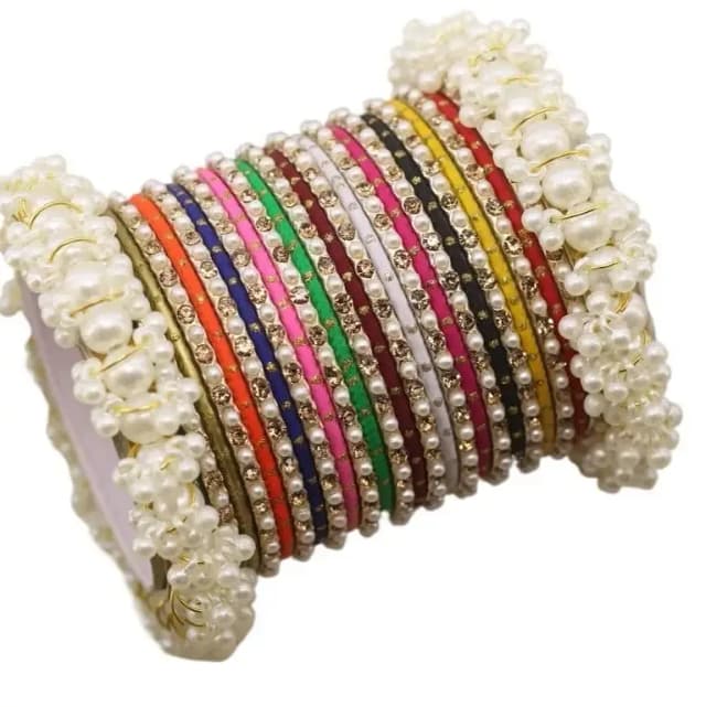 Pearl Bangles Set for Girls and Women - Trendy Golden Dotted Design Bangles