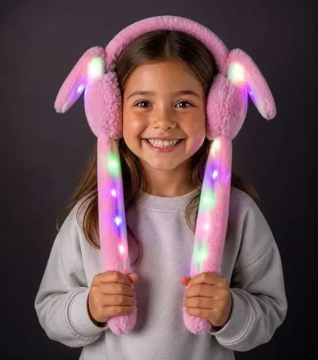Kids Bunny Moving Ears Head Muff with LED Lights (Mix/Random colour)