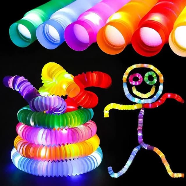 Mini LED Light-Up Pop Tubes for Kids - Super Silicone Sensory Fidget Toys, Colorful and Transformable Pipes