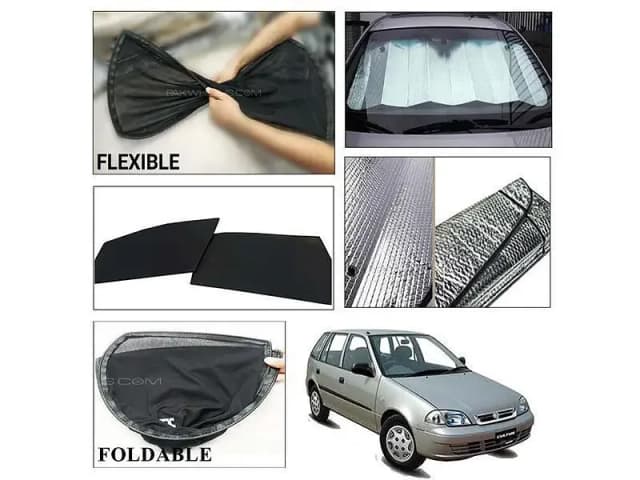 Bundle of Suzuki Cultus 2007-2017 Foldable Sun Shades and Front Silver Shade