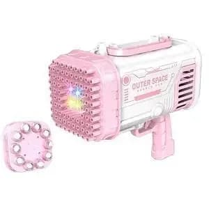 T  2-in-1 Electric Bazooka Bubble Gun – Automatic Bubble Maker Toy for Kids | Space Rocket Bubble Blaster with LED Lights, Battery Operated Bubble Machine for Birthday Parties, Outdoor Play, 