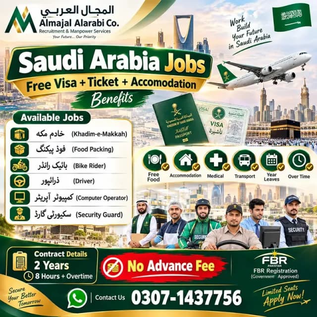 Job, Jobs, Work Permit, Company Visa, Required Staff, offer Availabe