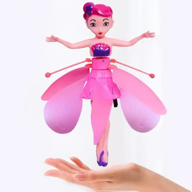 Gesture Sensing Flying Pixie Doll for Girls - USB Rechargeable Magic Fairy Princess with Hand Sensor Control and LED Lights, Indoor Flying Toy for Kids