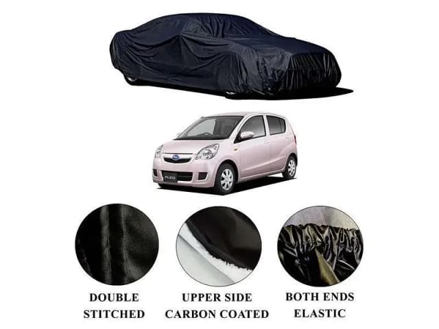 Subaru Pleo Car Top Cover (2010-2014) with Polymer Carbon Coating, Double Stitching, and Waterproof Features.
