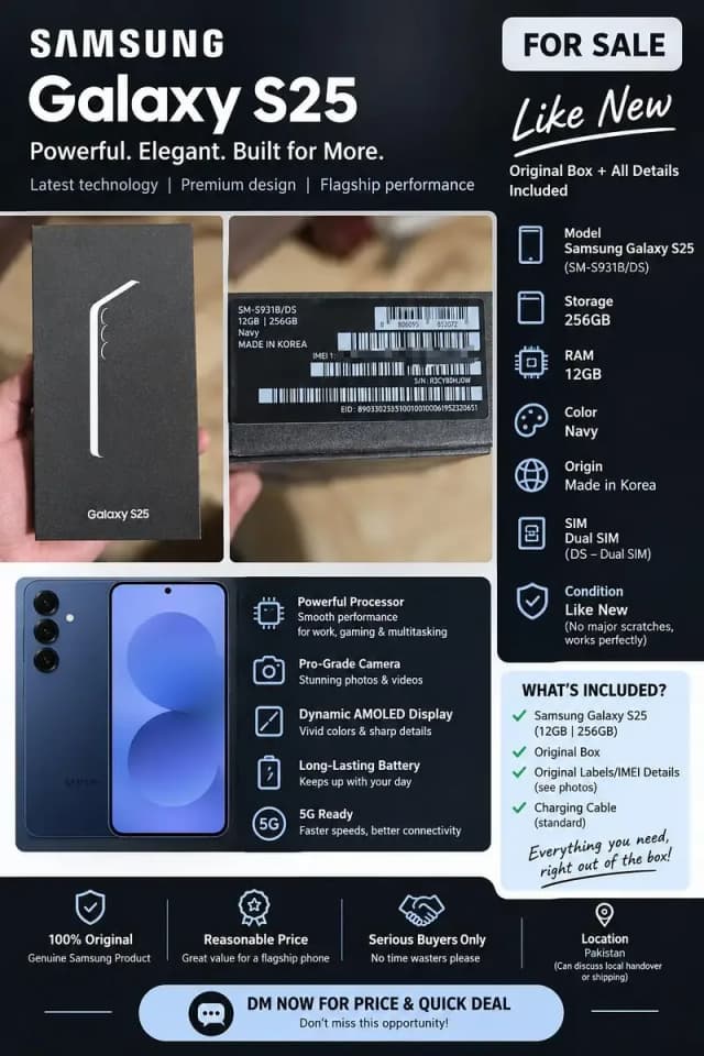 Samsung Mobile S25 - 12GB RAM | 256GB Storage